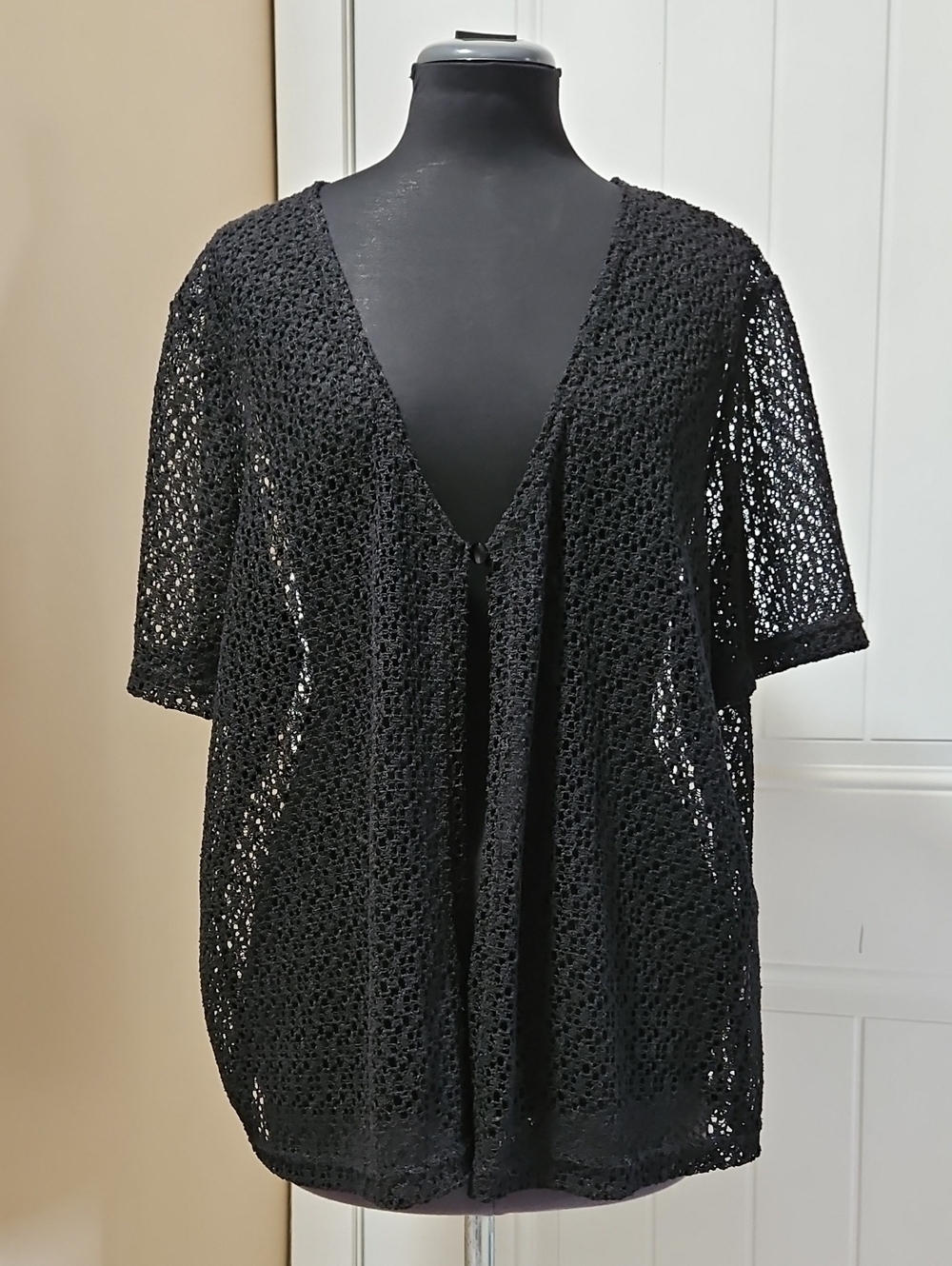 Penningtons Black Lacy Crochet Single Button Coverup Cardigan 2X